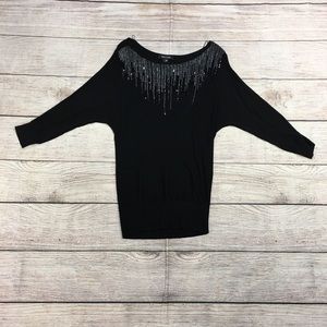 😍White House Black Market Sweater Black Sequin Detail Long Sleeve Size Small